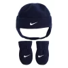 Baby Boy Nike Navy Blue Fleece Trapper Hat & Mittens Set