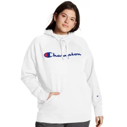 Plus Size Champion® Powerblend Graphic Hoodie -Active & Workout Clothes Store 4426788 White