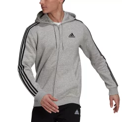 Men's adidas Essential Full-Zip Fleece Hoodie -Active & Workout Clothes Store 4883022 Medium Gray Black