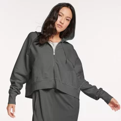 Women's FLX Embrace Fleece Boxy Zip-Up Hoodie -Active & Workout Clothes Store 4891635 Chaz Gray