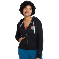 Women's Champion® Campus French Terry Full-Zip Hoodie -Active & Workout Clothes Store 5168813 Black Multi