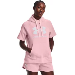 Women's Under Armour Rival Fleece Short Sleeve Hoodie -Active & Workout Clothes Store 5195217 Prime Pink
