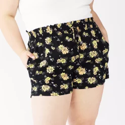 Juniors' Plus Size SO® Smocked Shorts -Active & Workout Clothes Store 5198567 Black Floral