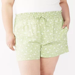 Juniors' Plus Size SO® Smocked Shorts -Active & Workout Clothes Store 5198567 Green Floral