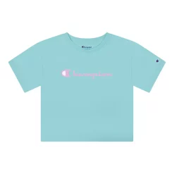 Girls 7-16 Champion® Classic Script Boxy Tee -Active & Workout Clothes Store 5207597 Aruba Blue