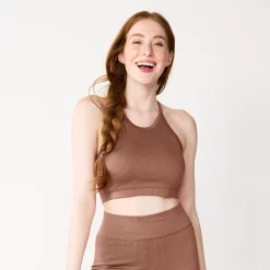 Juniors' SO® Seamless High Neck Bra -Active & Workout Clothes Store 5246601 Cocoa Smoothie