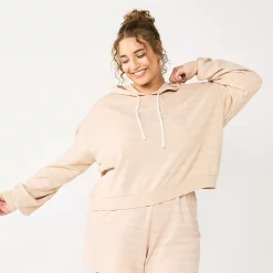 Juniors' Plus Size SO® Cropped Hoodie 10 Juniors' Plus Size SO® Cropped Hoodie -Active & Workout Clothes Store 5304659 Beige Stripe