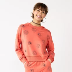 Juniors' SO® Relaxed Printed Terry Hoodie -Active & Workout Clothes Store 5512133 Red Sun