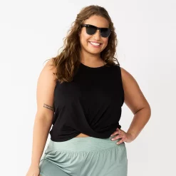 Juniors' Plus Size SO® Solid Cropped Twist-Front Tank -Active & Workout Clothes Store 5526785 Black Luxe
