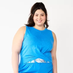 Juniors' Plus Size SO® Solid Cropped Twist-Front Tank -Active & Workout Clothes Store 5526785 Duchess Blue