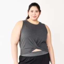 Juniors' Plus Size SO® Solid Cropped Twist-Front Tank -Active & Workout Clothes Store 5526785 Gray Texture