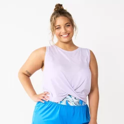 Juniors' Plus Size SO® Solid Cropped Twist-Front Tank -Active & Workout Clothes Store 5526785 Monica Purple