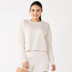 Women's Tek Gear® Ultrasoft Fleece Easy Crop Sweatshirt -Active & Workout Clothes Store 5543908 Natural Scallop