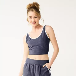 Juniors' SO® Cropped Towel Terry Scoop Neck Tank -Active & Workout Clothes Store 5554318 Blueberry Skin