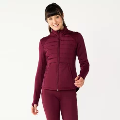 Women's Tek Gear® Hooded Mixed-Media Jacket -Active & Workout Clothes Store 5561979 Night Sangria