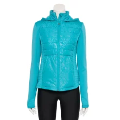 Women's Tek Gear® Hooded Mixed-Media Jacket -Active & Workout Clothes Store 5561979 Teal Embossed Print
