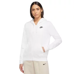 Women's Nike Sportswear Club Fleece Full-Zip Hoodie -Active & Workout Clothes Store 5583236 White