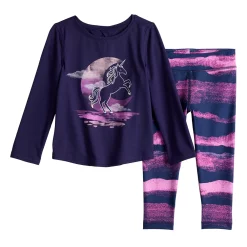 Toddler Girl Jumping Beans® Active Long Sleeve Keyhole Tee & Printed Leggings Set -Active & Workout Clothes Store 5585390 Navy