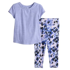 Toddler Girl Jumping Beans® Active Short Sleeve Keyhole Tee & Printed Leggings Set -Active & Workout Clothes Store 5585391 Blue