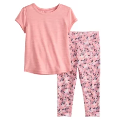 Toddler Girl Jumping Beans® Active Short Sleeve Keyhole Tee & Printed Leggings Set -Active & Workout Clothes Store 5585391 Pink