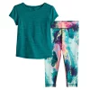 Toddler Girl Jumping Beans® Active Short Sleeve Keyhole Tee & Printed Leggings Set -Active & Workout Clothes Store 5585391 Teal