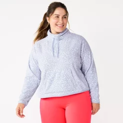 Plus Size Tek Gear® Microfleece Crop Cowlneck Sweatshirt -Active & Workout Clothes Store 5664967 Lavender Leopard