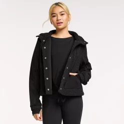 Women's FLX Boucle Mixed-Media Jacket -Active & Workout Clothes Store 5665622 Mineral Black