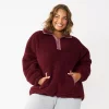 Juniors' Plus Size SO® Quarter Zip Sherpa Jacket -Active & Workout Clothes Store 5686225 Aged Wine