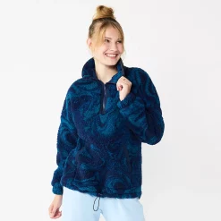 Juniors' SO® Quarter Zip Sherpa Jacket -Active & Workout Clothes Store 5686355 Dark Blue Marble