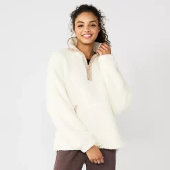 Juniors' SO® Quarter Zip Sherpa Jacket -Active & Workout Clothes Store 5686355 Egret