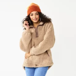 Juniors' SO® Quarter Zip Sherpa Jacket -Active & Workout Clothes Store 5686355 Mocha Froth