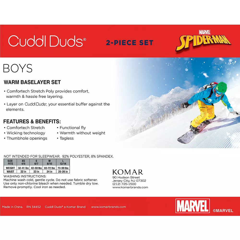 Boys 4-18 Cuddl Duds Spiderman Stretch 2-Piece Base Layer Set 5 Boys 4-18 Cuddl Duds Spiderman Stretch 2-Piece Base Layer Set - Image 3