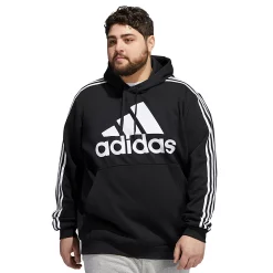 Big & Tall adidas Essential 3-Stripes Badge of Sport Hoodie -Active & Workout Clothes Store 6142597 Black White
